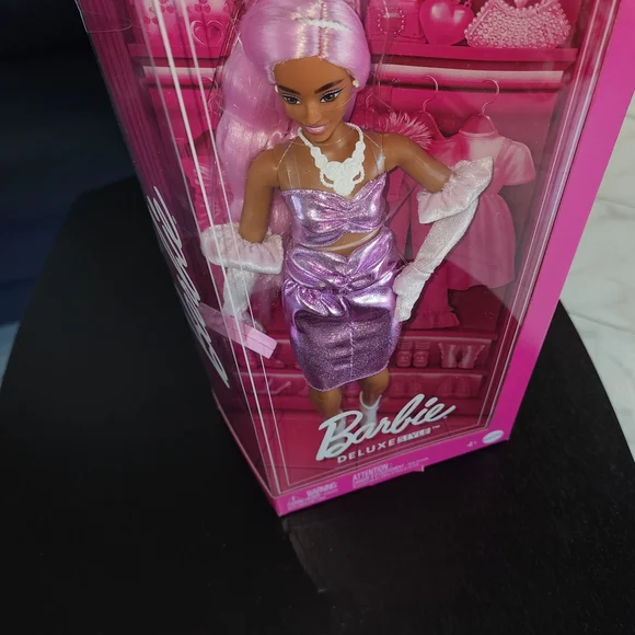 Barbie Metallic Pink Dress with White Gloves and Headband - Picture 3 of 5